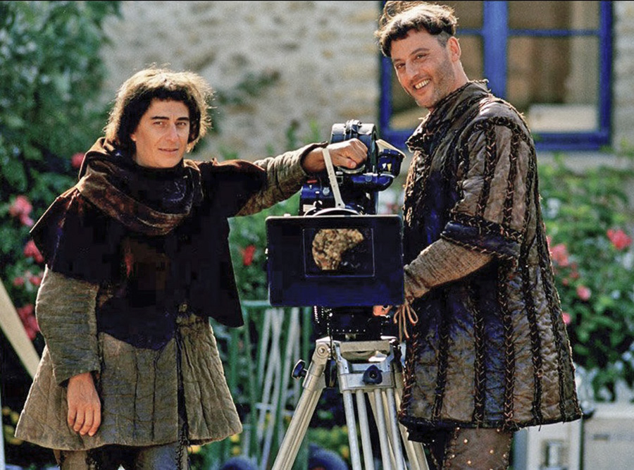 Christian Clavier et Jean Reno pendant le tournage des Visiteurs